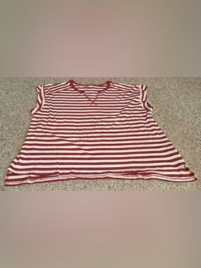 Aerie Women's Summer Breeze Notch Neck T-Shirt Summer Burgundy Stripe NWT